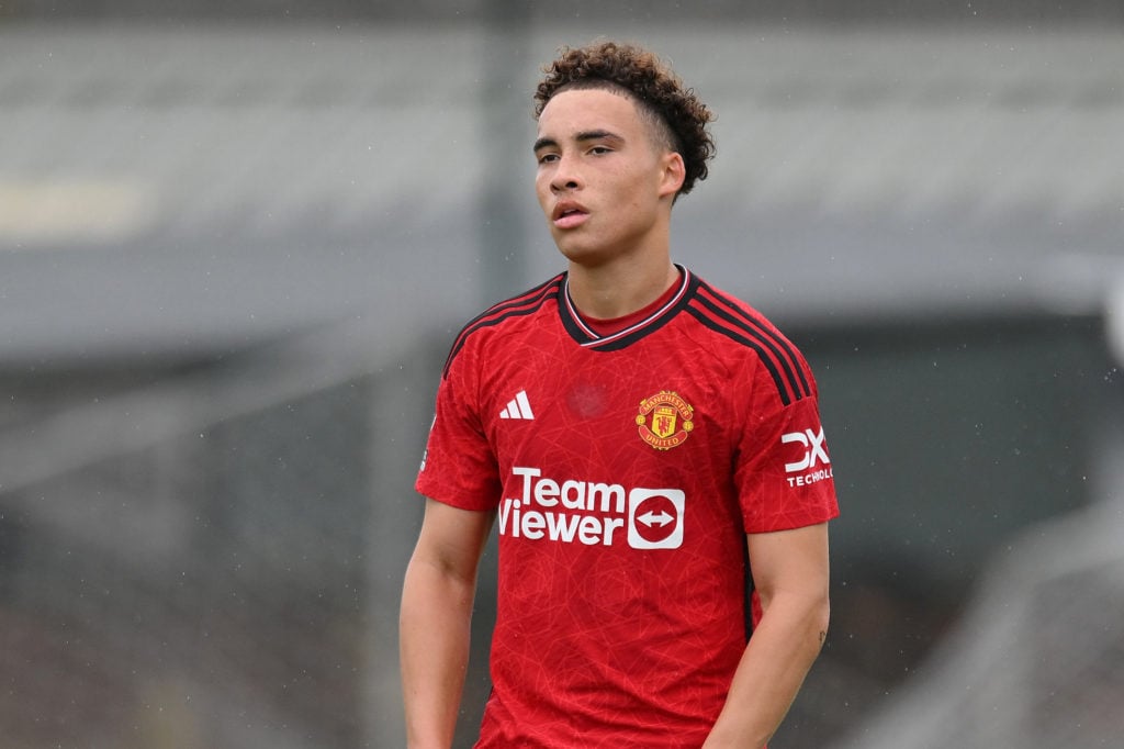 Sam Murray of Manchester United at Leyland County Ground on September 30, 2023 in Leyland, England.