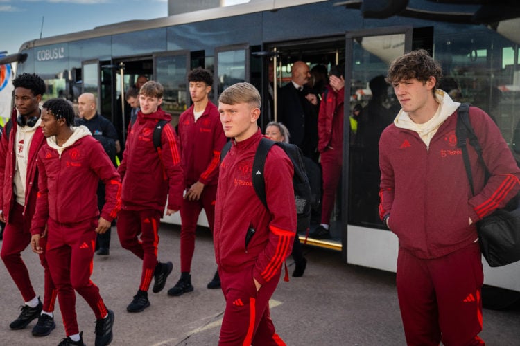 Finley McAllister checks in ahead of their flight to Istanbul at Manchester Airport on November 28, 2023 in Manchester, England.