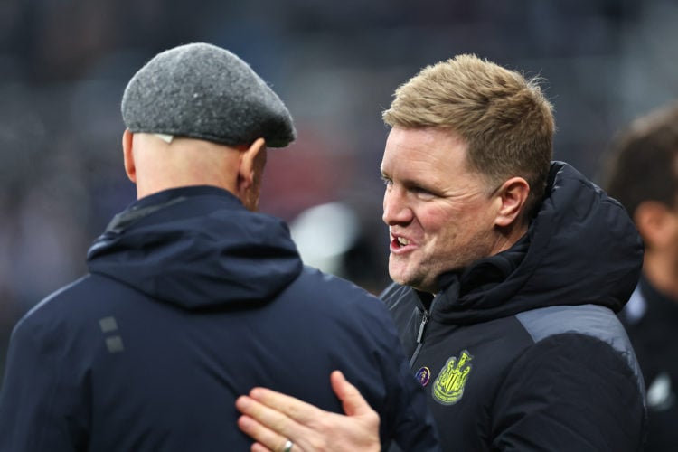 Erik ten Hag the head coach / manager of Manchester United and Eddie Howe the head coach / manager of Newcastle United during the Premier League ma...