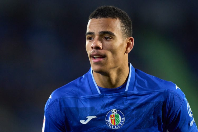 Mason Greenwood of Getafe CF looks on during the LaLiga EA Sports match between Getafe CF and Valencia CF at Coliseum Alfonso Perez on December 08,...