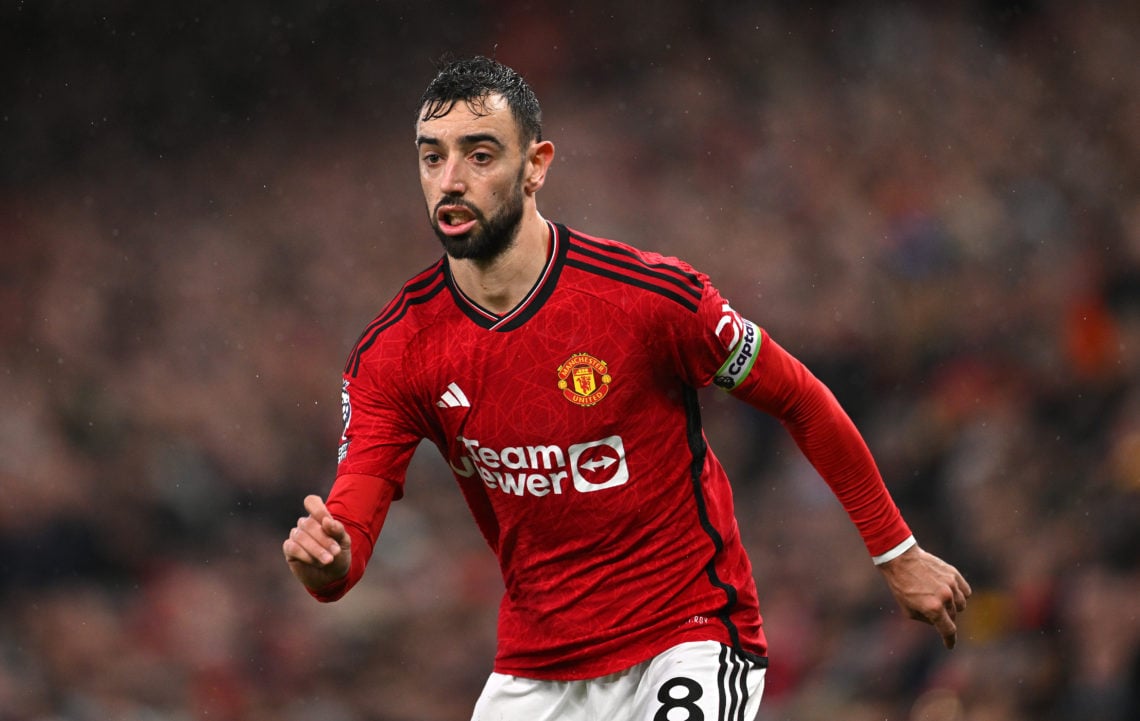 Manchester United captain Bruno Fernandes in action during the Premier League match between Manchester United and AFC Bournemouth at Old Trafford o...