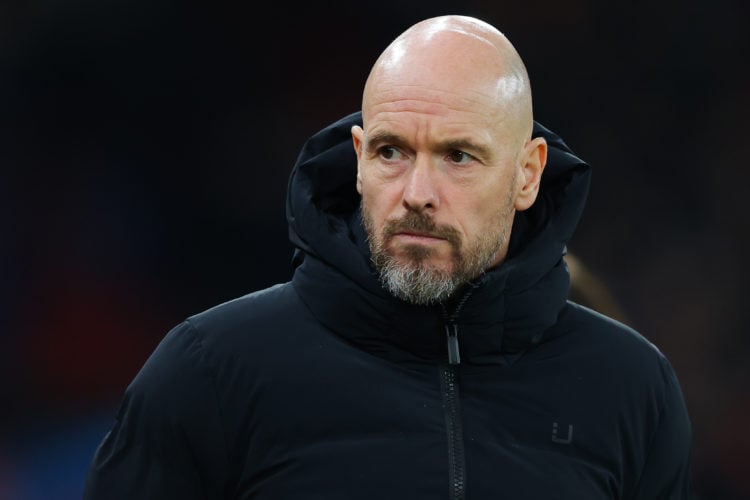 Erik ten Hag, manager of Manchester United, looks on prior to the UEFA Champions League match between Manchester United and FC Bayern München at Ol...