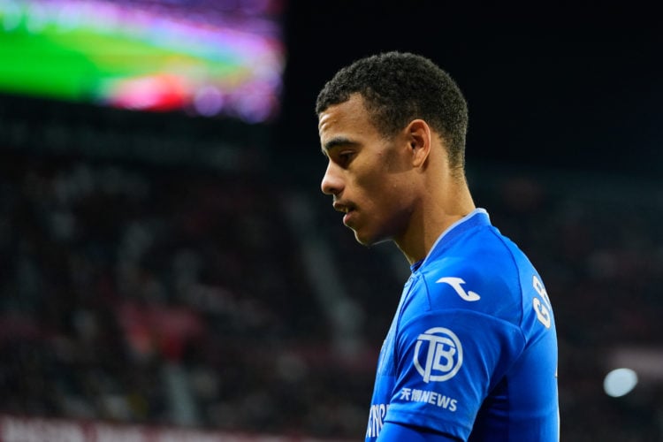 Mason Greenwood of Getafe CF looks on during the Spanish league, LaLiga EA Sports, football match played between Sevilla FC and Getafe CF at Ramon ...