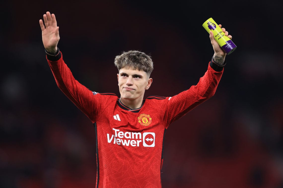 Alejandro Garnacho of Manchester United celebrates with his Man of the Match Award during the Premier League match between Manchester United and As...