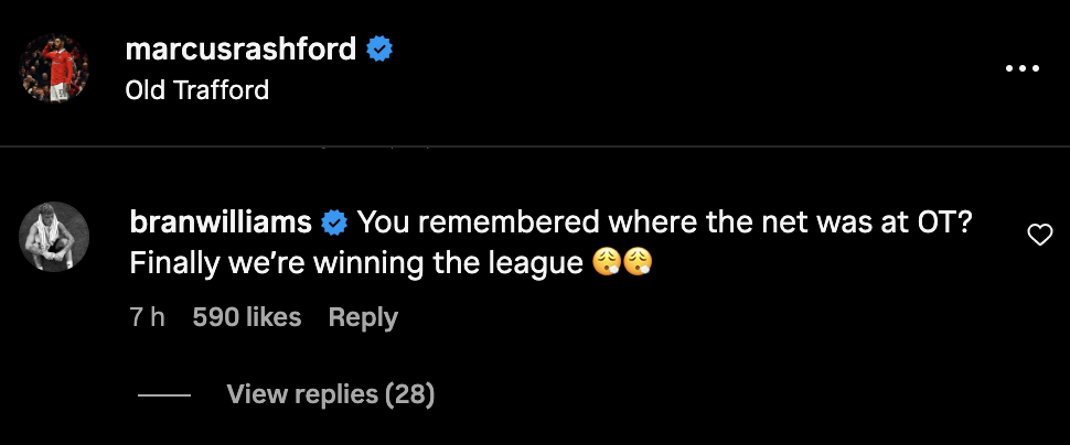 Brandon Williams’ reaction to Marcus Rashford's message. Credit: Instagram