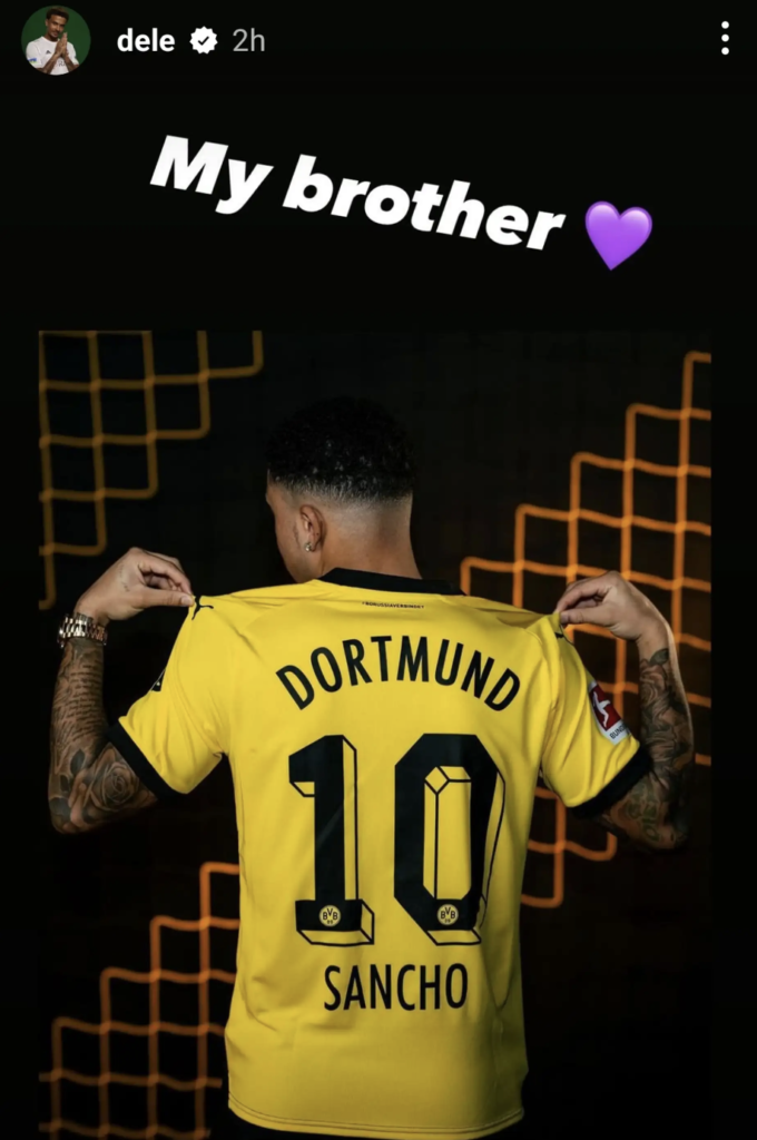 Dele Alli’s message to Man Utd loanee Jadon Sancho after Borussia Dortmund move. Credit: Instagram