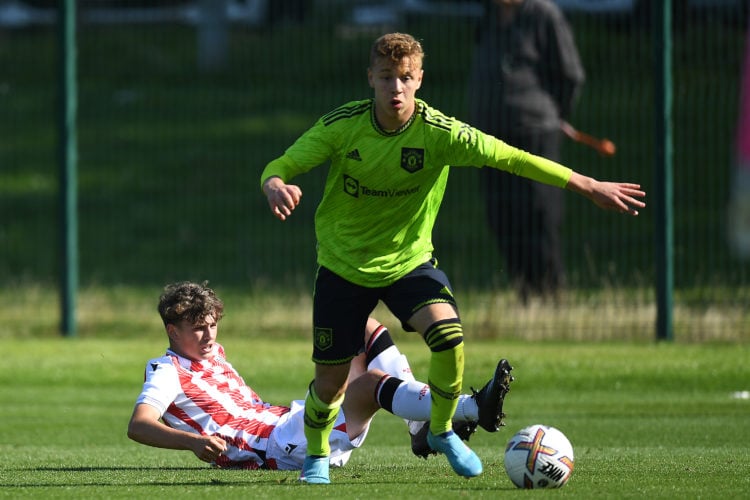 Amir Ibragimov of Manchester United U18s in action during the U18 Premier League match between Stoke City U18s and Manchester United U18s at Clayto...