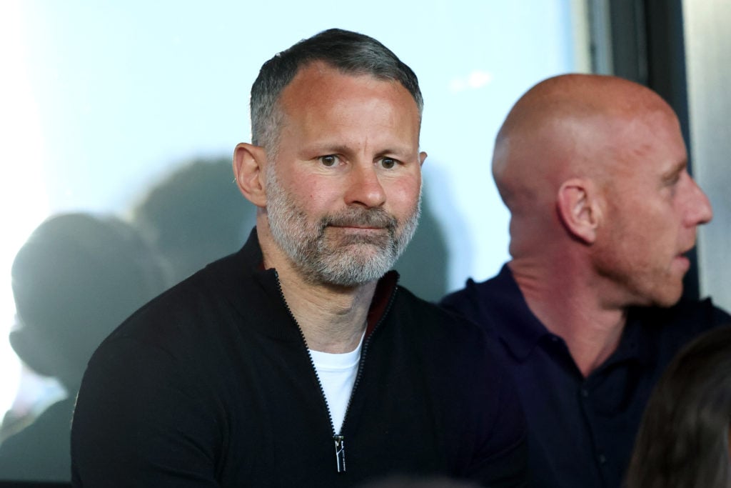 Ryan Giggs and Nicky Butt, Co-Owners of Salford City looks on during the Sky Bet League Two Play-Off Semi-Final First Leg match between Salford Cit...