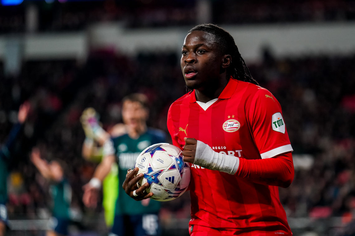 Johan Bakayoko of PSV runs with the ball in his hands during the UEFA Champions League Group B match between PSV and Arsenal at the Phillips Stadio...