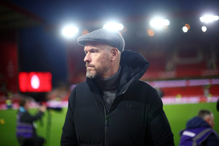 Manchester United Manager Erik ten Hag looks on prior to the Premier League match between Nottingham Forest and Manchester United at City Ground on...