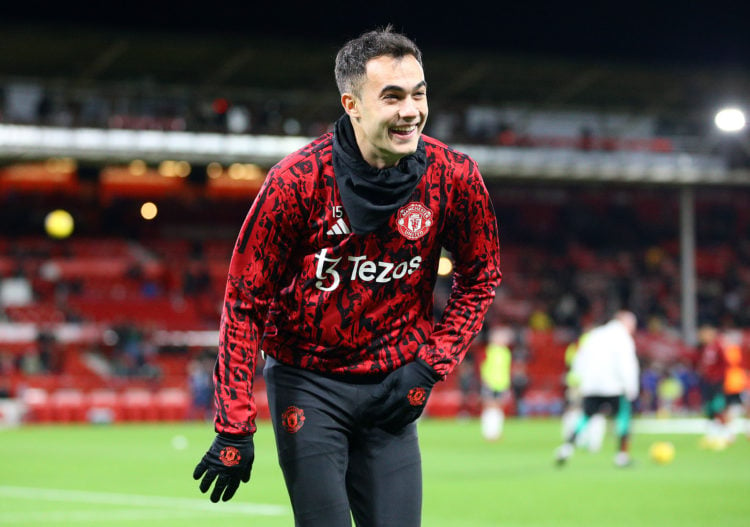 Manchester United's Sergio Reguilon during the pre-match warm-up  ahead of the Premier League match between Nottingham Forest and Manchester United...