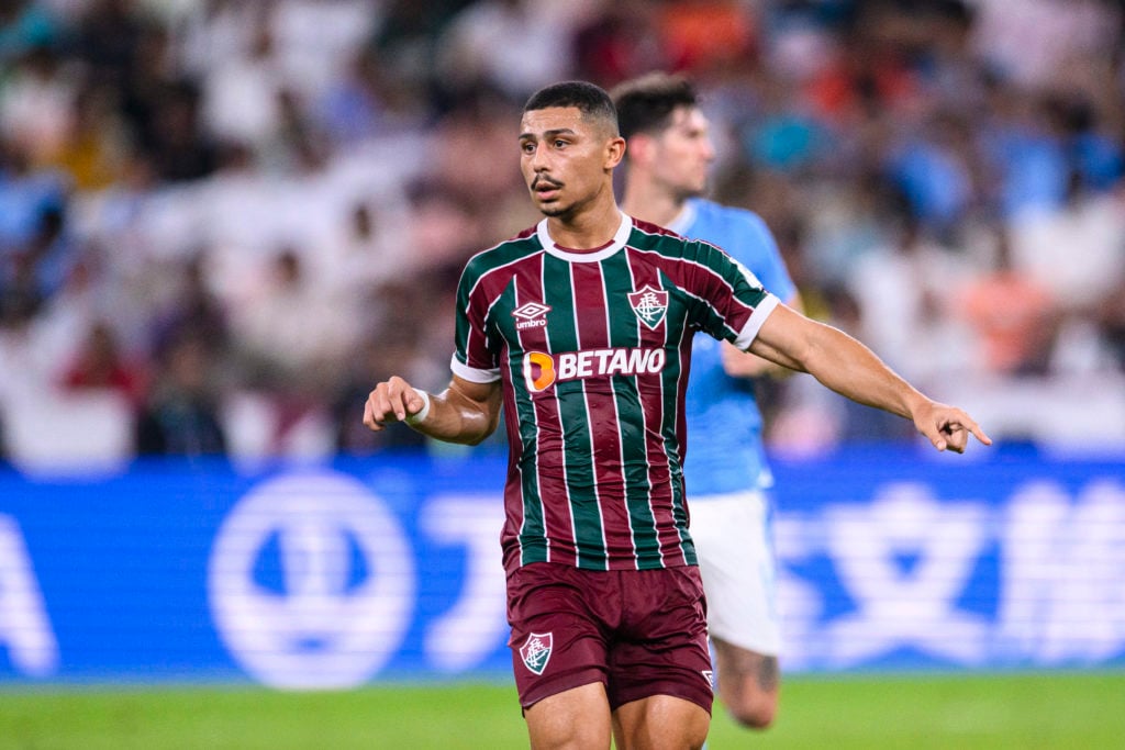 Andre Trindade of Fluminense gestures during the FIFA Club World Cup Final match between Manchester City and Fluminense at King Abdullah Sports Cit...