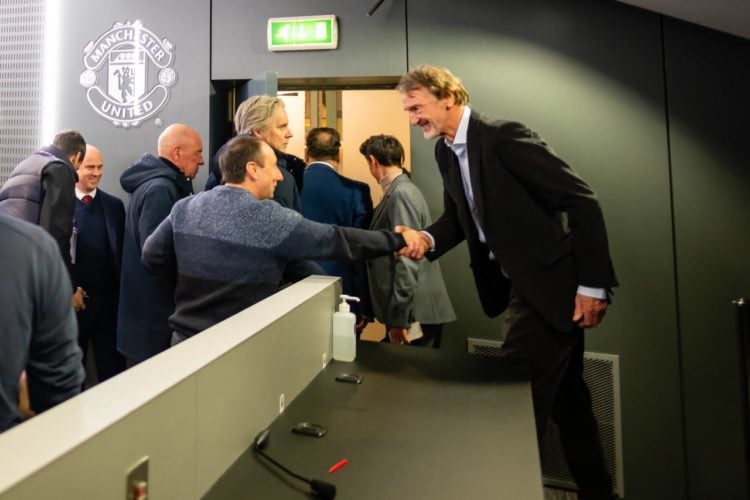 Sir Jim Ratcliffe of INEOS meets members of the press ahead of the Premier League match between Manchester United and Tottenham Hotspur at Old Traf...