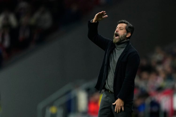 Quique Sanchez Flores head coach of Sevilla gives instructions during the Copa del Rey quarter-final match between Atletico de Madrid and Sevilla F...