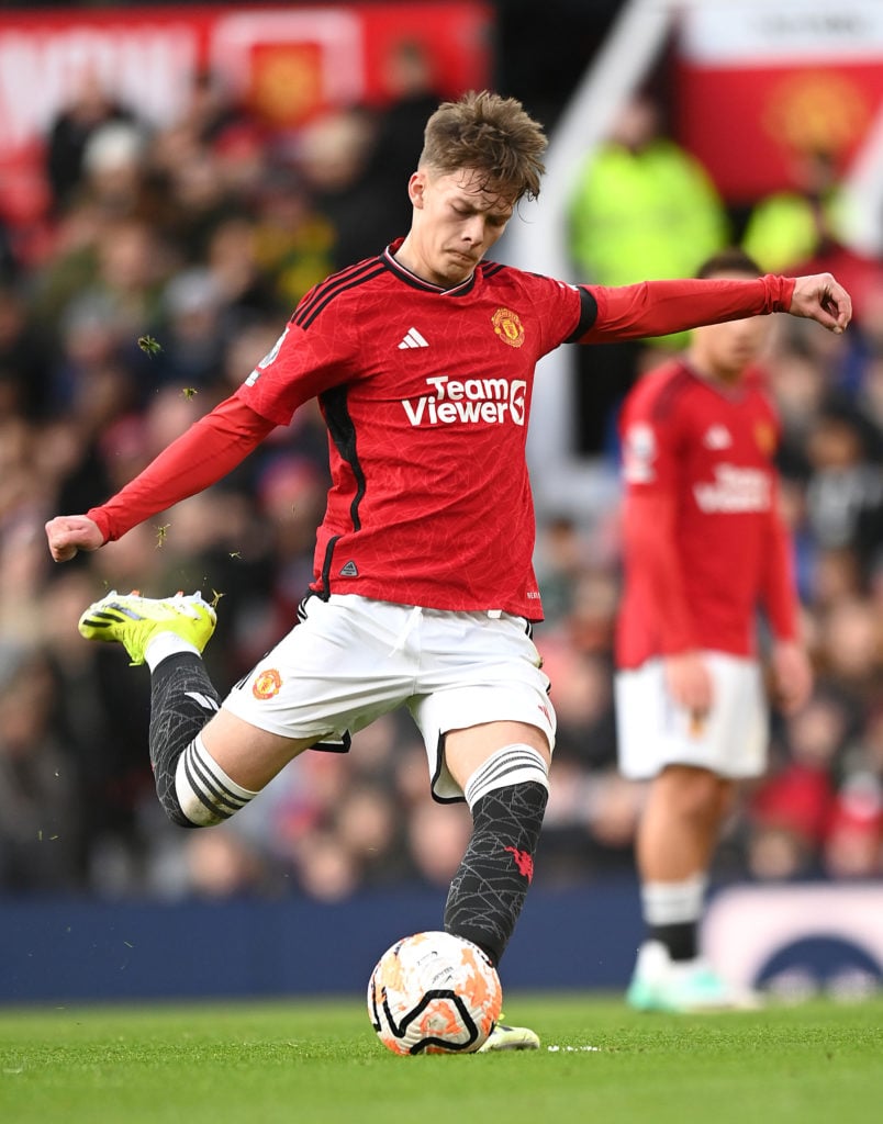 Sam Mather of Manchester United U21 in action during the Premier League 2 match between Manchester United U21 and Norwich City U21 at Old Trafford ...