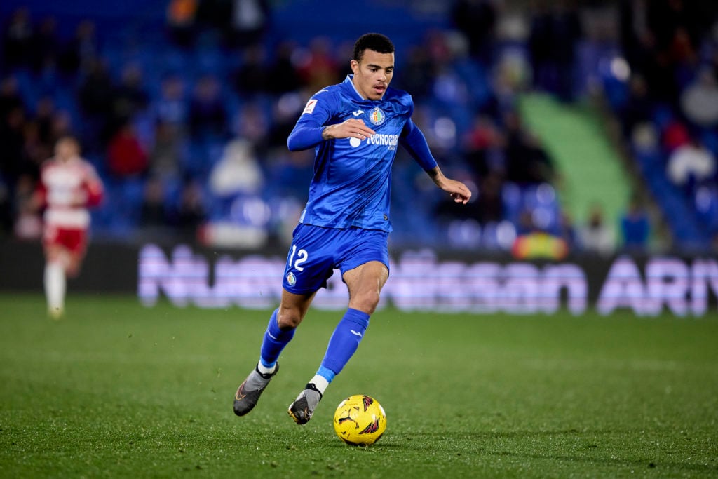 Mason Greenwood of Getafe CF runs with the ball during the LaLiga EA Sports match between Getafe CF and Granada CF at Coliseum Alfonso Perez on Jan...