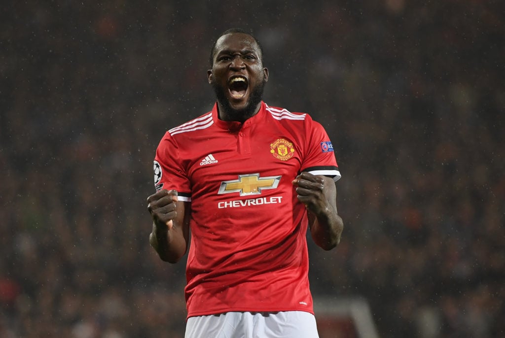 Romelu Lukaku of Manchester United celebrates scoring his sides second goal during the UEFA Champions League group A match between Manchester Unite...