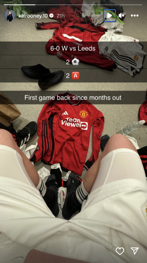 Kai Rooney’s message to fans after his Manchester United return. Credit: Instagram