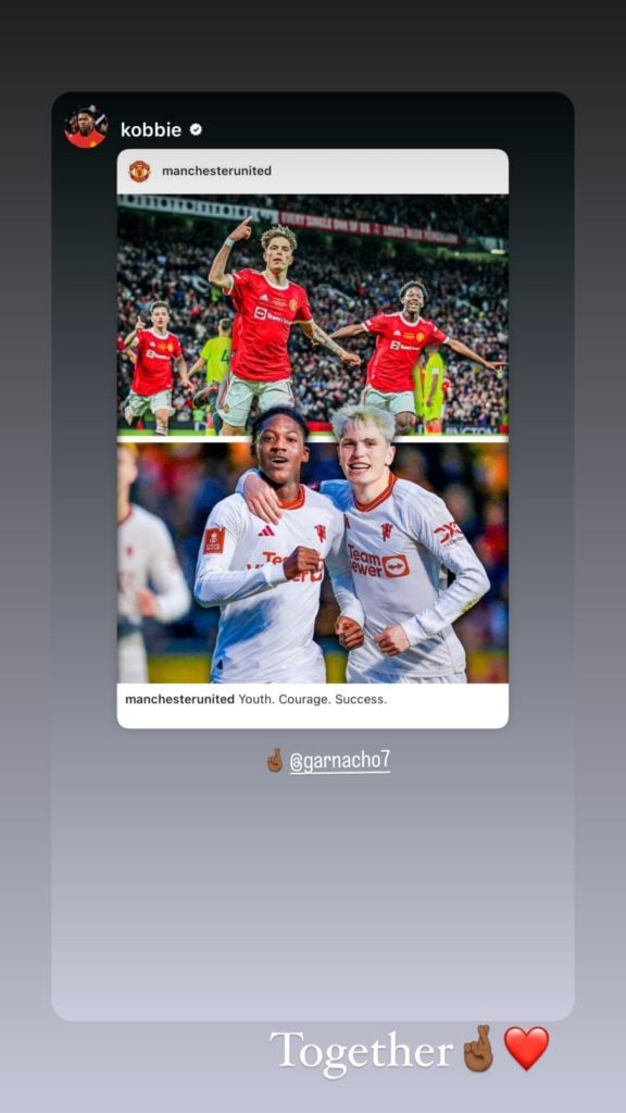 Man United star Alejandro Garnacho’s reply to Kobbie Mainoo’s message. Credit: Instagram