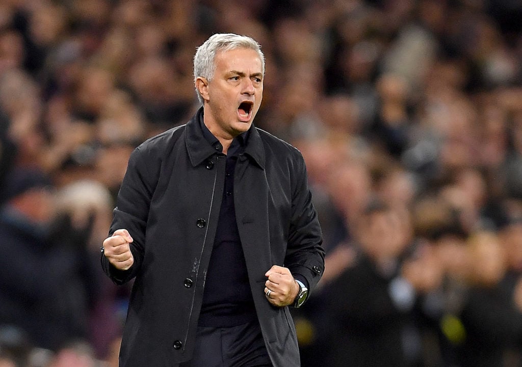Jose Mourinho, Manager of Tottenham Hotspur celebrates his team's second goal during the UEFA Champions League group B match between Tottenham Hots...