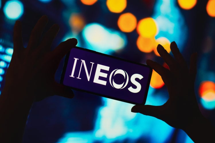 In this photo illustration, the INEOS Group logo seen displayed on a smartphone.