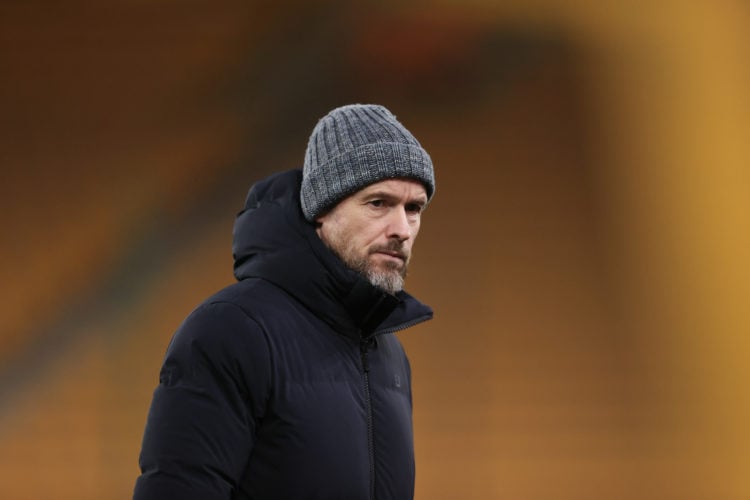 Manchester United manager Erik ten Hag looks on before the Premier League match between Wolverhampton Wanderers and Manchester United at Molineux o...