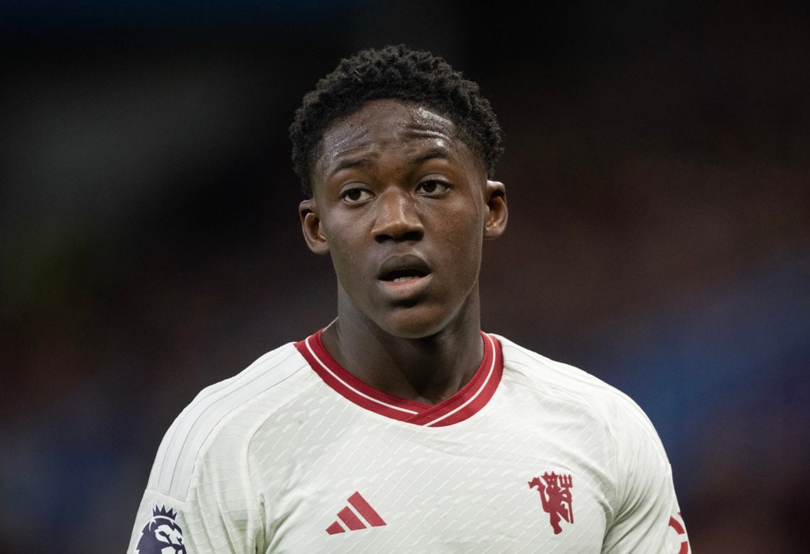 Kobbie Mainoo of Manchester United during the Premier League match between Aston Villa and Manchester United at Villa Park on February 11, 2024 in ...