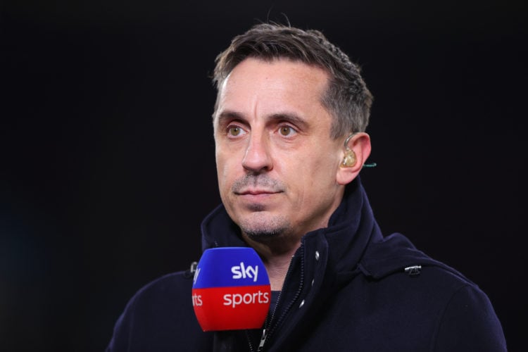 Sky Sports pundit, Gary Neville, prior to the Premier League match between West Ham United and Brentford FC at London Stadium on February 26, 2024 ...