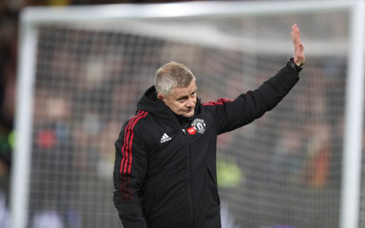 Manchester United manager Ole Gunnar Solskjaer reacts to the United fans after the Premier League match between Watford and Manchester United at Vi...