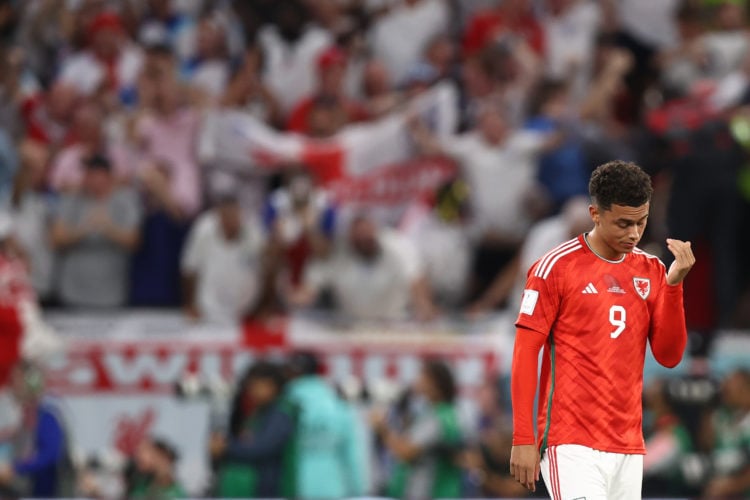 Brennan Johnson of Wales dejected at full time of the FIFA World Cup Qatar 2022 Group B match between Wales and England at Ahmad Bin Ali Stadium on...