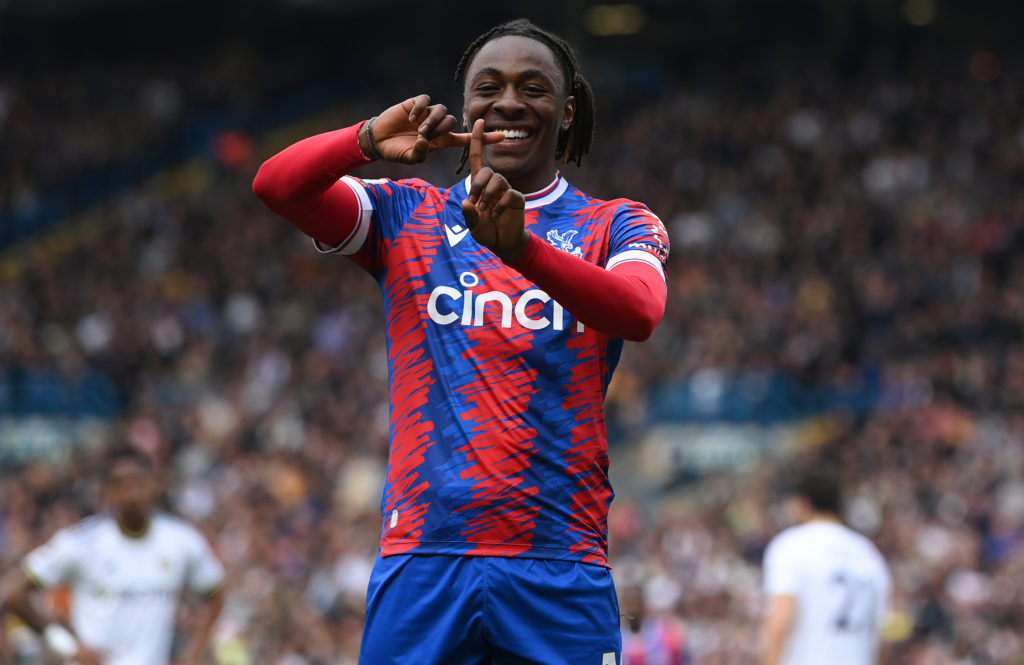 Crystal Palace player Eberechi Eze celebrates after scoring the third Palace goal during the Premier League match between Leeds United and Crystal ...