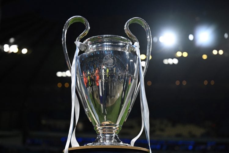 The Champions League trophy is displayed prior to the UEFA Champions League Group G football match between Manchester City and FC Crvena Zvezda (Re...