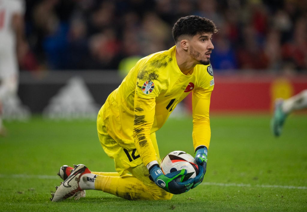 Turkey goalkeeper Altay Bayindir during the UEFA EURO 2024 European qualifier match between Wales and Turkey at Cardiff City Stadium on November 21...