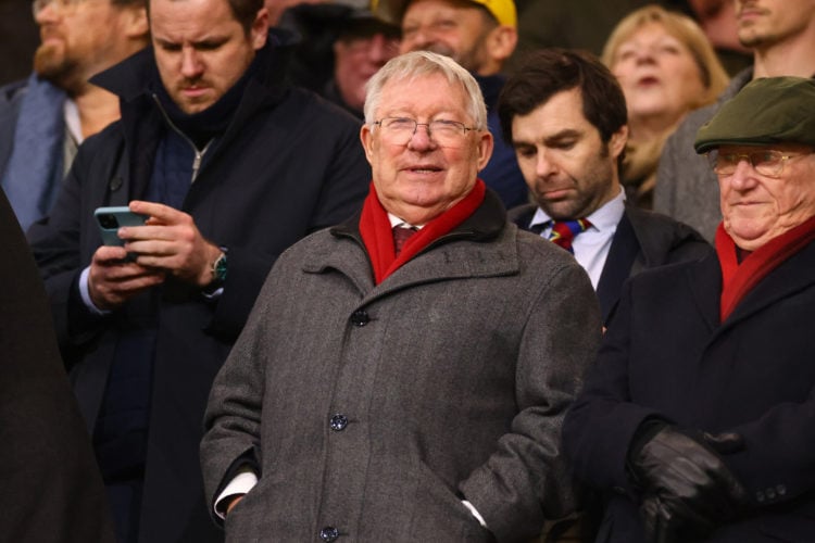 Sir Alex Ferguson looks on during the Premier League match between Wolverhampton Wanderers and Manchester United at Molineux on February 1, 2024 in...