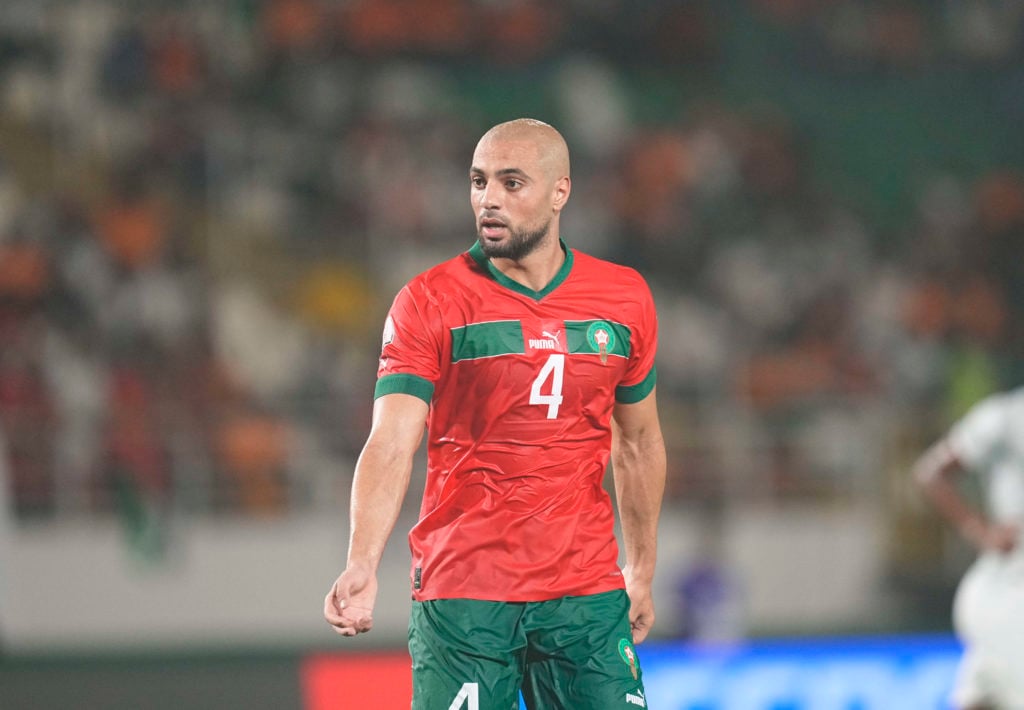 Sofyan Amrabat of Morocco gestures during the TotalEnergies CAF Africa Cup of Nations round of 16 match between Morocco and South Africa at Stade L...