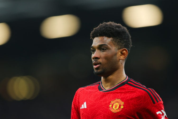 Amad Diallo of Manchester United during the Premier League match between Manchester United and Fulham FC at Old Trafford on February 24, 2024 in Ma...