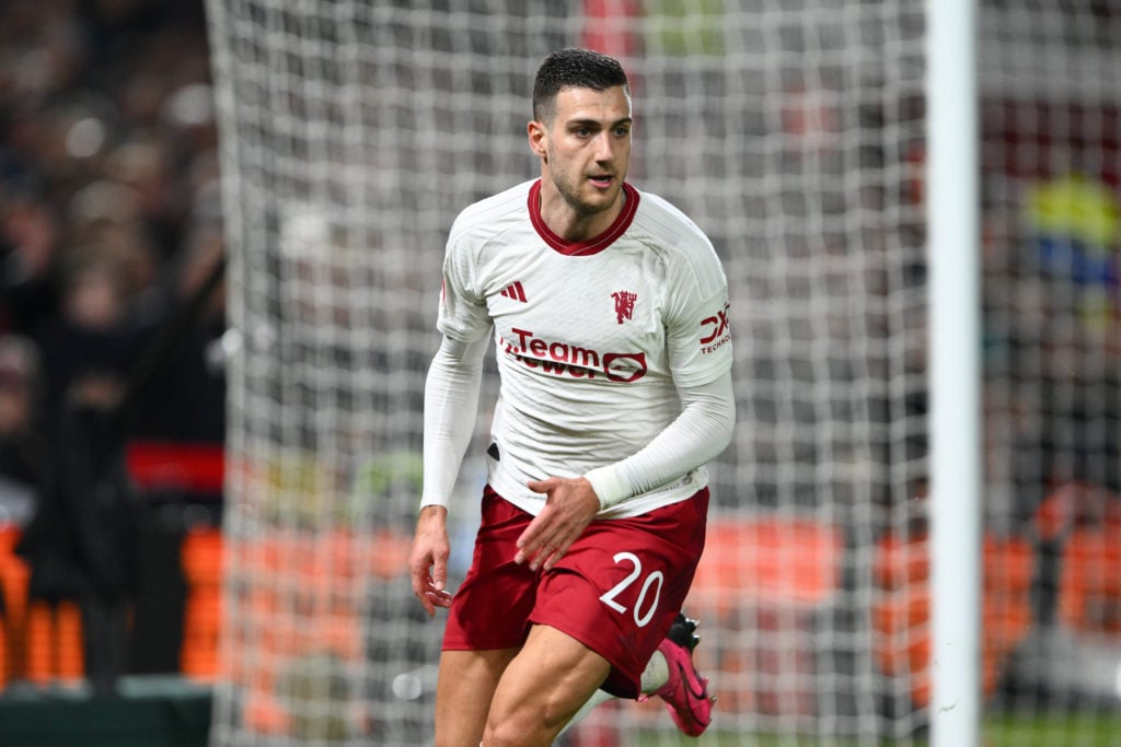 Diogo Dalot of Manchester United is playing during the FA Cup Fifth Round match between Nottingham Forest and Manchester United at the City Ground ...