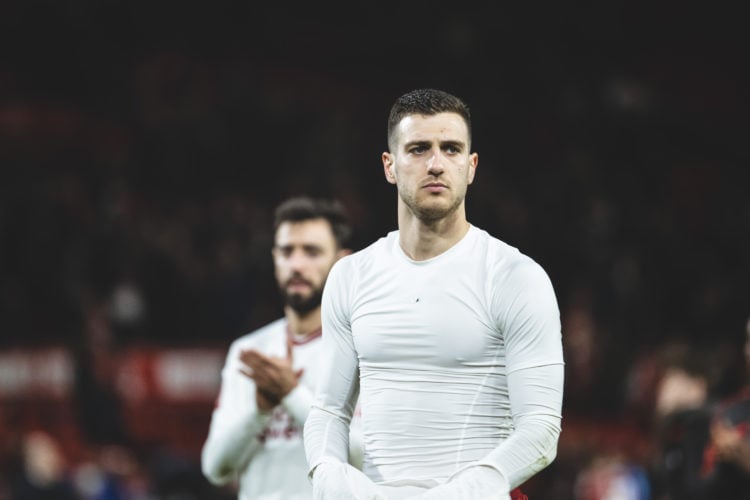 Diogo Dalot of Manchester United applauds the fans the Emirates FA Cup Fifth Round match between Nottingham Forest and Manchester United at City Gr...