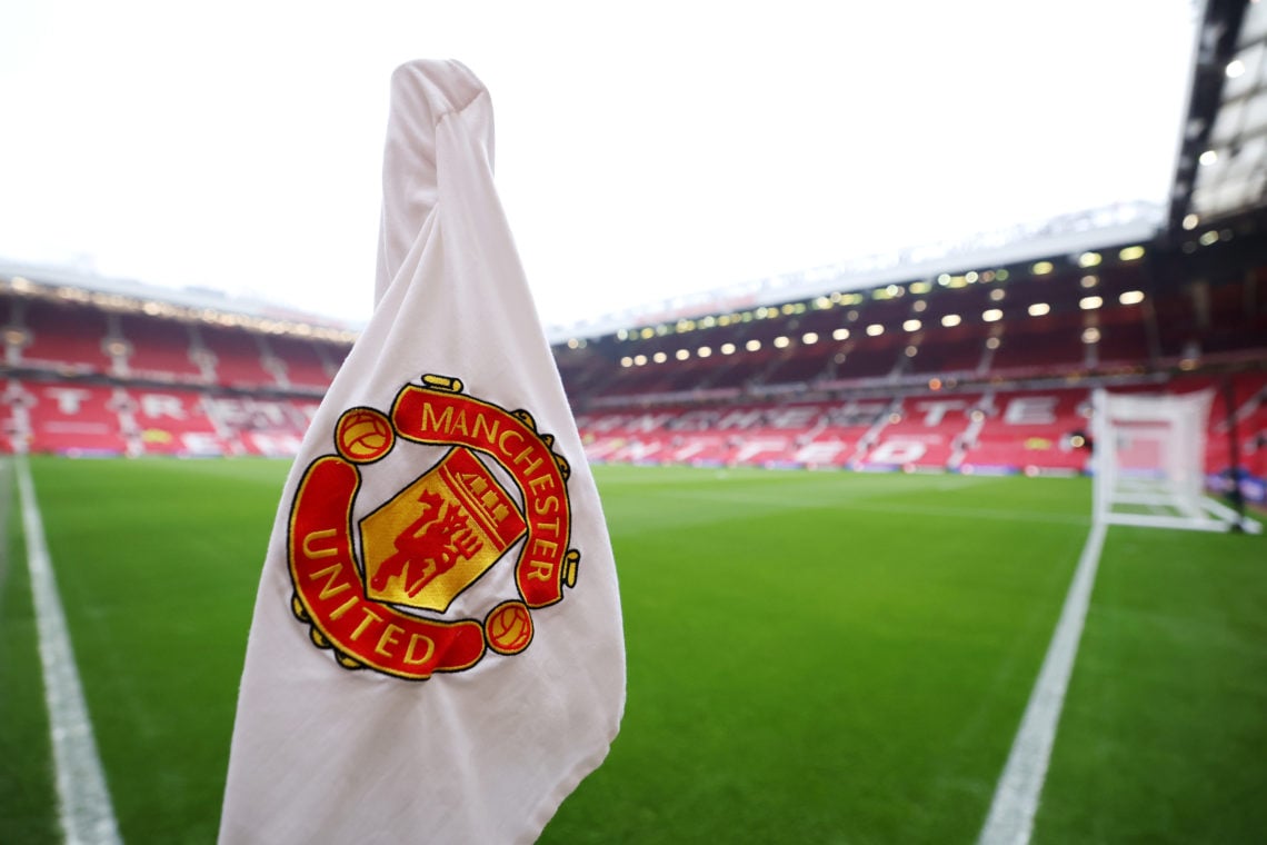 A detailed view of a corner flag inside the stadium prior to the Premier League match between Manchester United and Everton FC at Old Trafford on M...