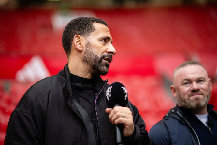 Former Manchester United players Rio Ferdinand and Wayne Rooney give a pre match interview ahead of the Premier League match between Manchester Uni...