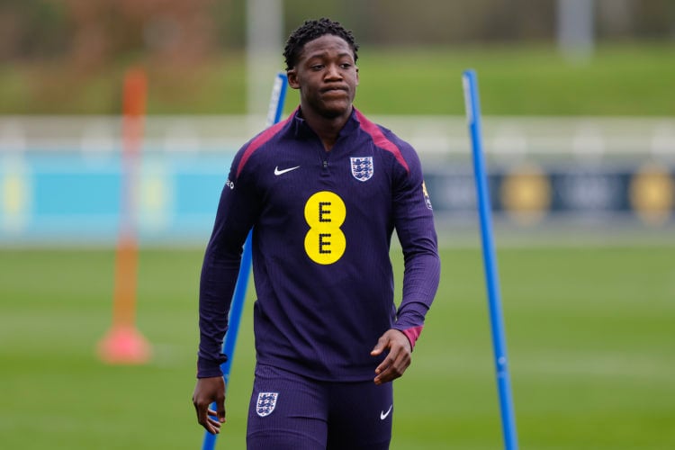 Kobbie Mainoo of England trains during England training session at St Georges Park on March 20, 2024 in Burton-upon-Trent, England.