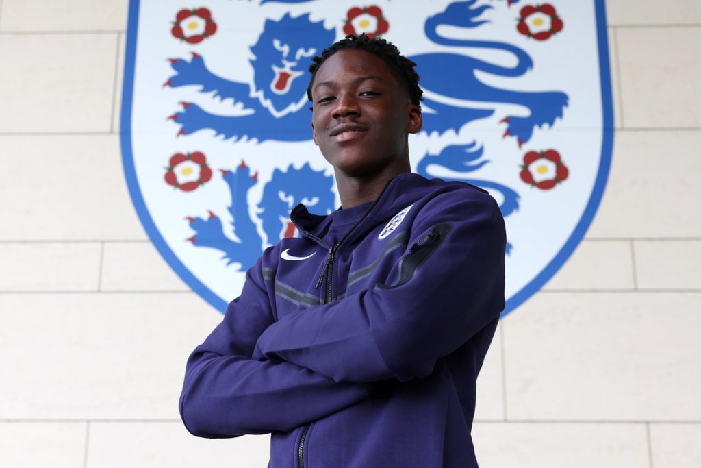 Kobbie Mainoo of England poses for a photo at St George's Park on March 19, 2024 in Burton upon Trent, England.