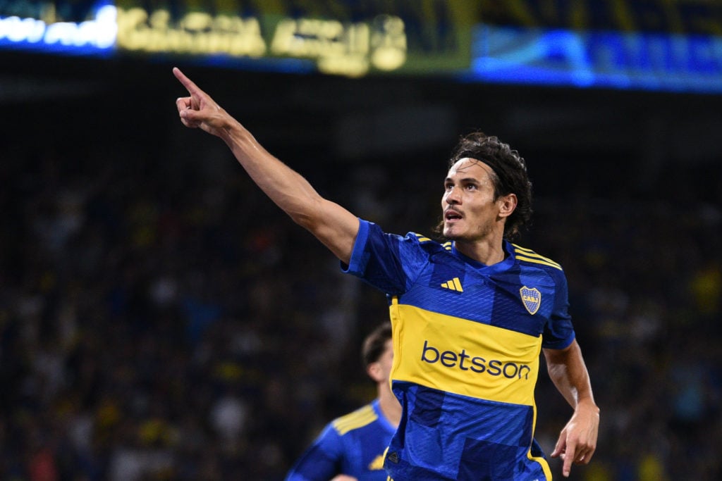 Edinson Cavani of Boca Juniors celebrates after scoring the team's first goal during a round of 64 match as part of Copa Argentina 2024 between Boc...