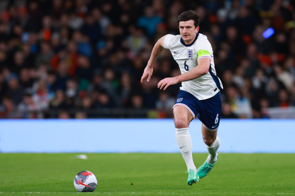 Harry Maguire of England during the international friendly match between England and Brazil at Wembley Stadium on March 23, 2024 in London, England...