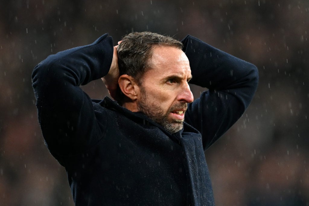 Gareth Southgate, Manager of England men's senior team, looks dejected during the international friendly match between England and Belgium at Wembl...