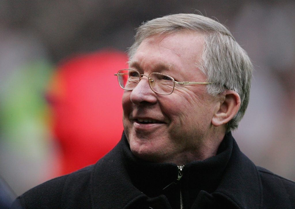 Sir Alex Ferguson of Manchester United smiles ahead of the Barclays Premiership match between Manchester United and Wigan Athletic at Old Trafford ...