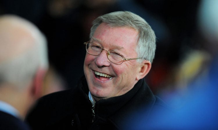 Manchester United manager Alex Ferguson laughs before their UEFA Champions league group E football match against Aalborg at Old Trafford, Mancheste...