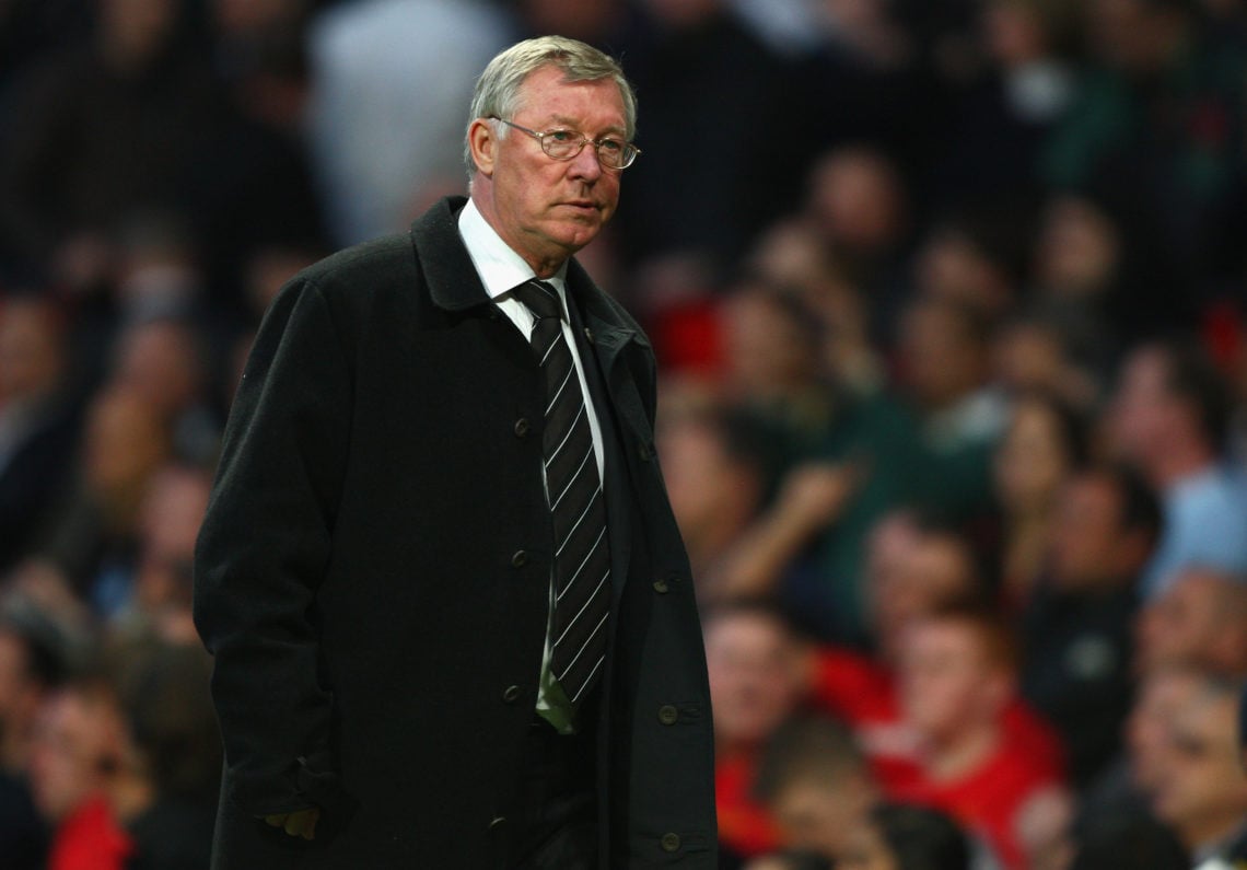 Manchester United Manager Sir Alex Ferguson heads for the dressing room at half time during the UEFA Champions League Semi Final First Leg match be...