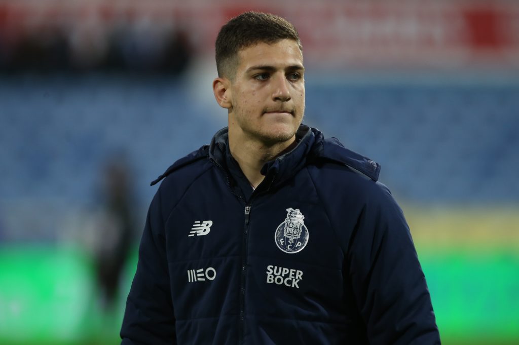 FC Porto defender Diogo Dalot from Portugal before the start of the Primeira Liga match between CF Os Belenenses and FC Porto at Estadio do Restelo...