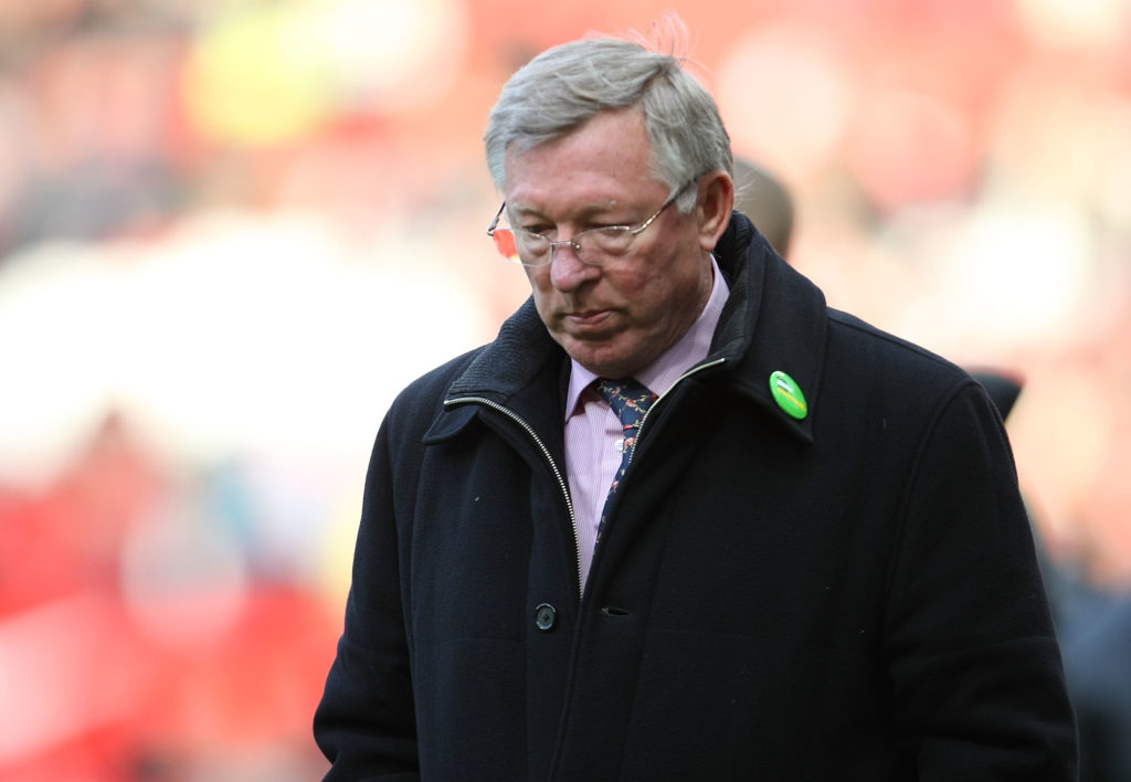 Sir Alex Ferguson of Manchester United shows his disappointment after the Barclays Premier League match between Manchester United and West Bromwich...